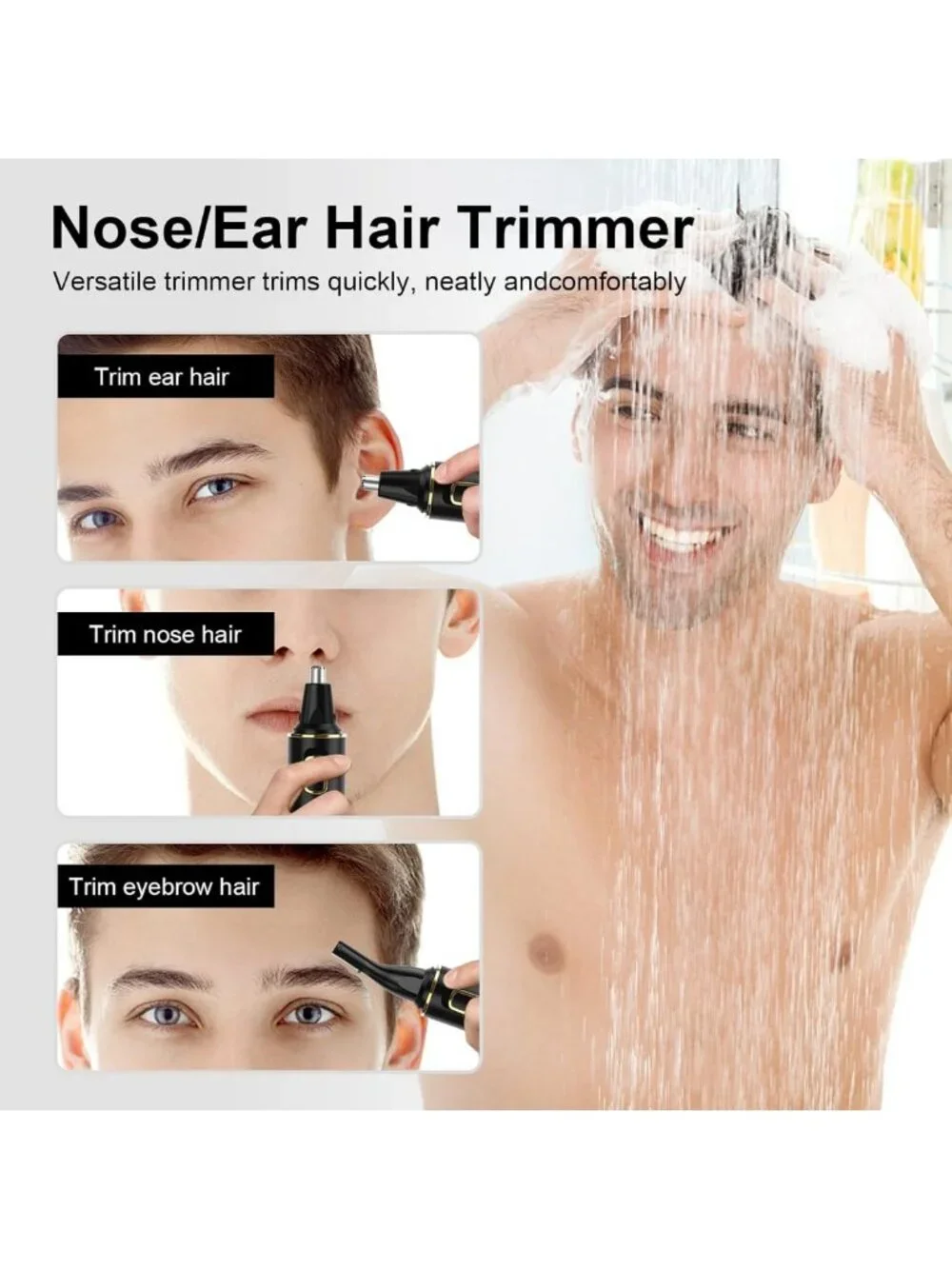 Rechargeable 2-in-1 Nose & Ear Hair Trimmer, Painless, Waterproof, Dual Edge